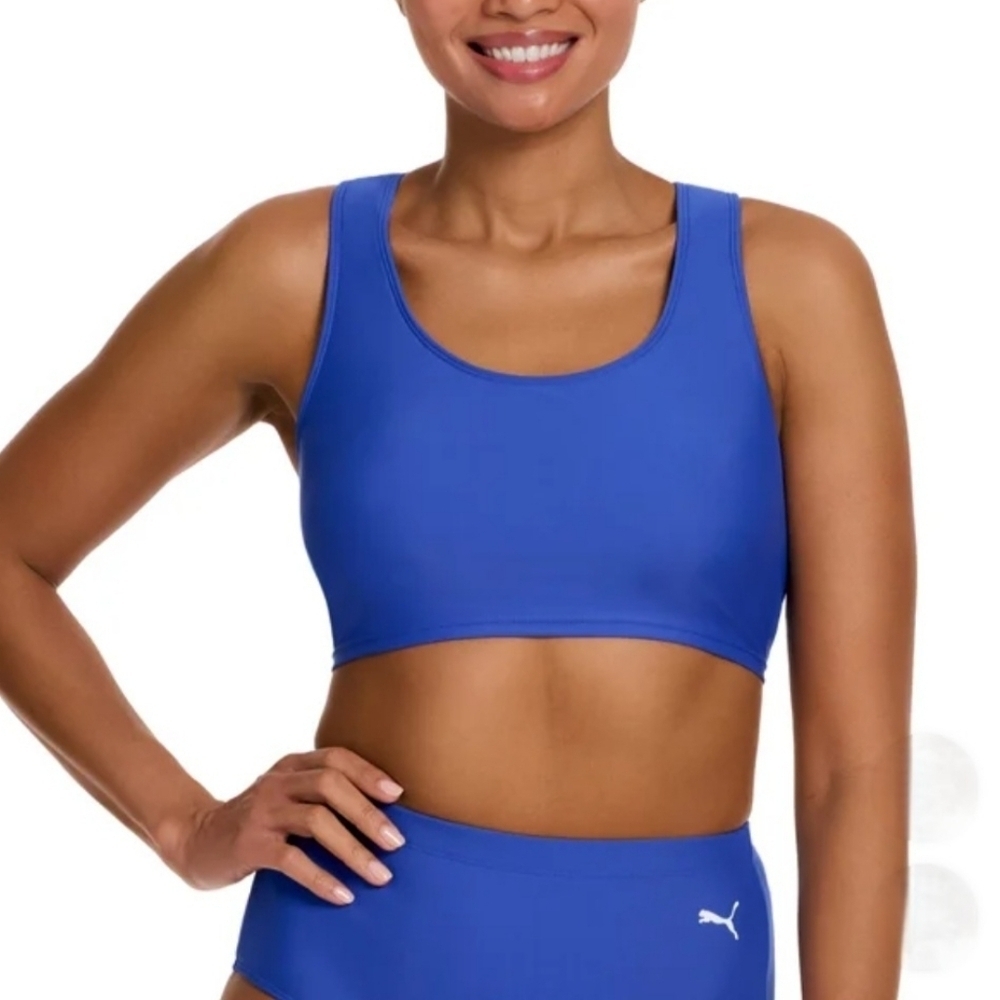 Puma Swim Top Cropped Tank Women's Size Small Blue Bikini Top NWOT
